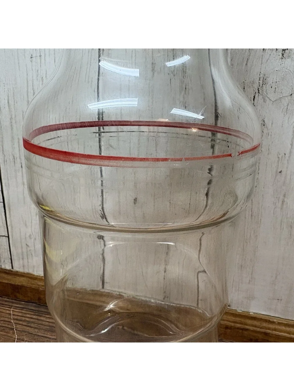 Vintage Cocktail Shaker Red Stripe Art Deco Glass MCM Aluminum Cap Drink Mixer